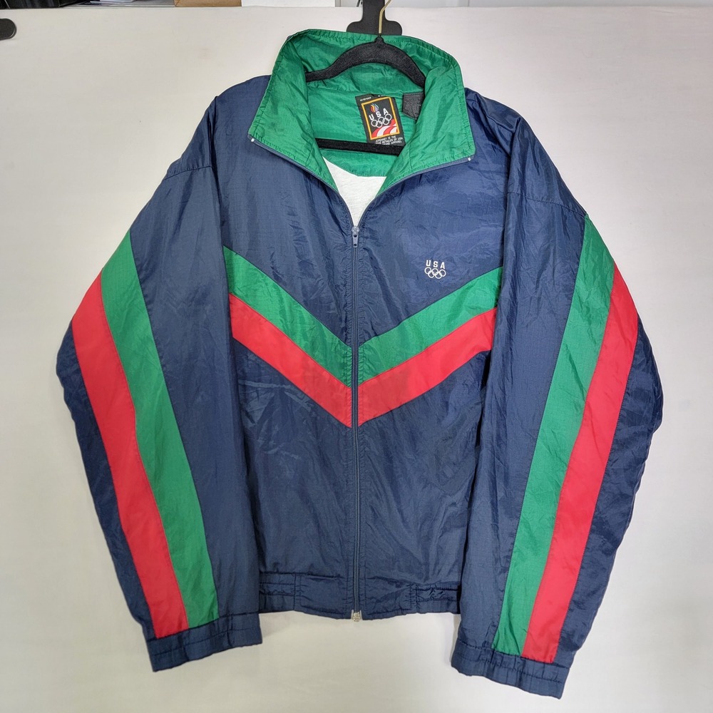 Vintage USA Olympic JCPenney Windbreaker Jacket Navy Green Red Medium